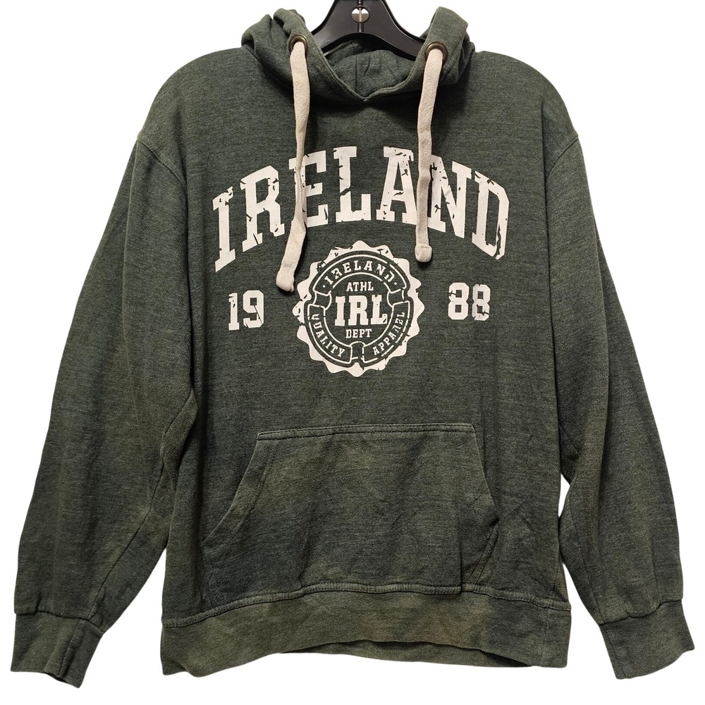 Ireland 1988 Athl Dept Graphic Hoodie Green Distressed Pullover Size M